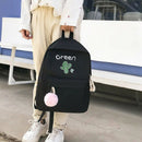 4Pcs Canvas School Backpack Set for Teenage Girls Cactus Printing Shoulder