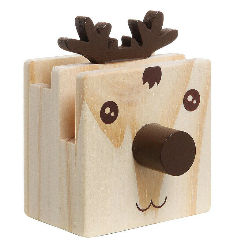 Humorous Reindeer Design Wood Desktop Pencil Cup Organizer / Novelty Eyegla E6M5