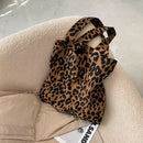 Women Corduroy Handbag Animal Print Big Capacity Shoulder Bag (Leopard)