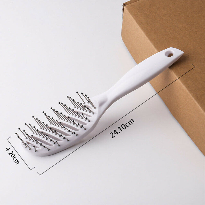 Curved Anti-Static Hair Massage Comb Salon Wet Dry Styling Brush (White) A