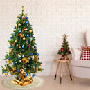 122cm Round Christmas Tree Skirt Linen Non-woven Tree Apron Round Carpet