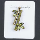 European Bamboo Leaf Brooches For Women Green Crystal Brooch Wedding Bouque B2N1