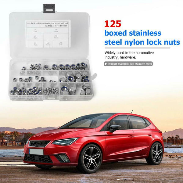 125pcs 304 Stainless Steel Hexagon Lock Nuts Nylon Insert Self Locking Nuts #JT1