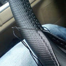 Car Truck Leather Steering Wheel Cover With Needles and Thread Black DIY LJ