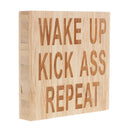 Rustic Wake Up Kick Ass Repeat Inspirational Wooden Sign Art Home Room Decor