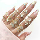 17 Pcs/set Boho Style Rings Set Delicate Crown Star Drop Water Triangle Rin G2Q2