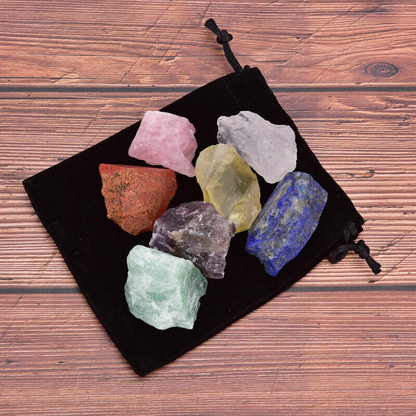 1 set Natural crystal stone seven chakras Black cloth bag large grain unpolS Hn