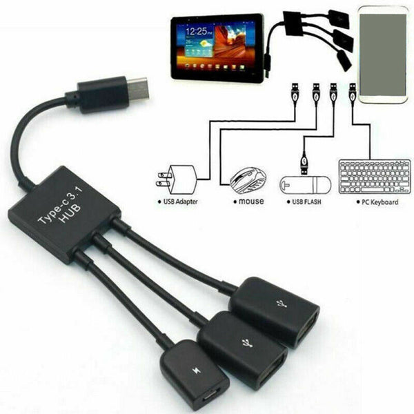 3in1 Type-C 3.1 HUB USB-C Male to USB 2.0 Female OTG Cable Adapter