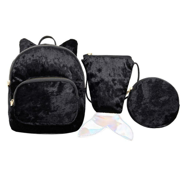 3pcs/set Women Flannel Solid Color Fish Tail Backpacks Shoulder Bags Clutch