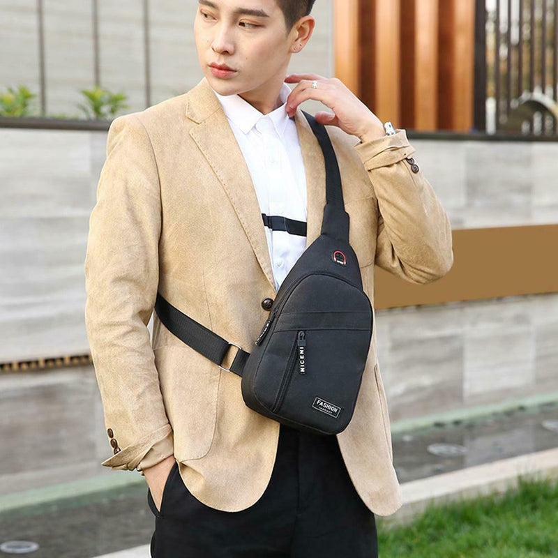 Casual Crossbody Chest Bags Oxford Men Shoulder Messenger Handbags (Black)
