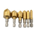 7PCS Door Self-Centering Hinge Drill Bit + 6pcs Hex Shank 90 Degree 5 Flute K6R7