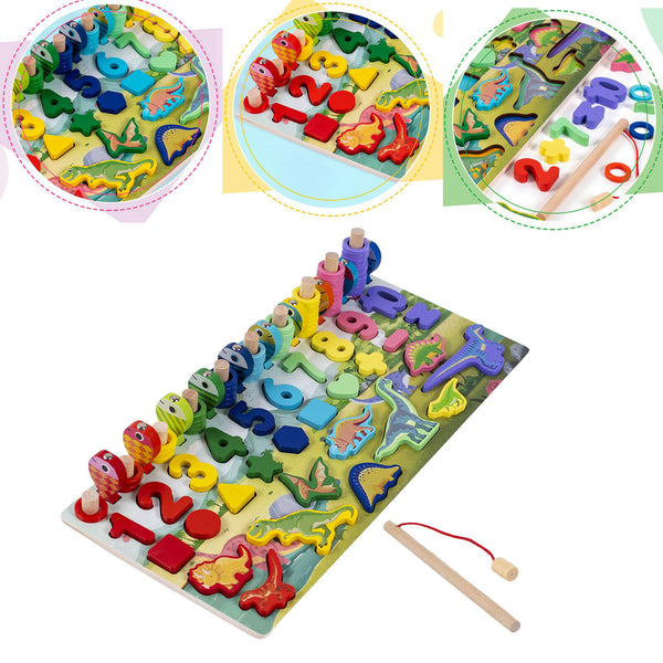 Wooden Blocks Puzzle Board Set Counting Number Math Shape Sorter Learning &