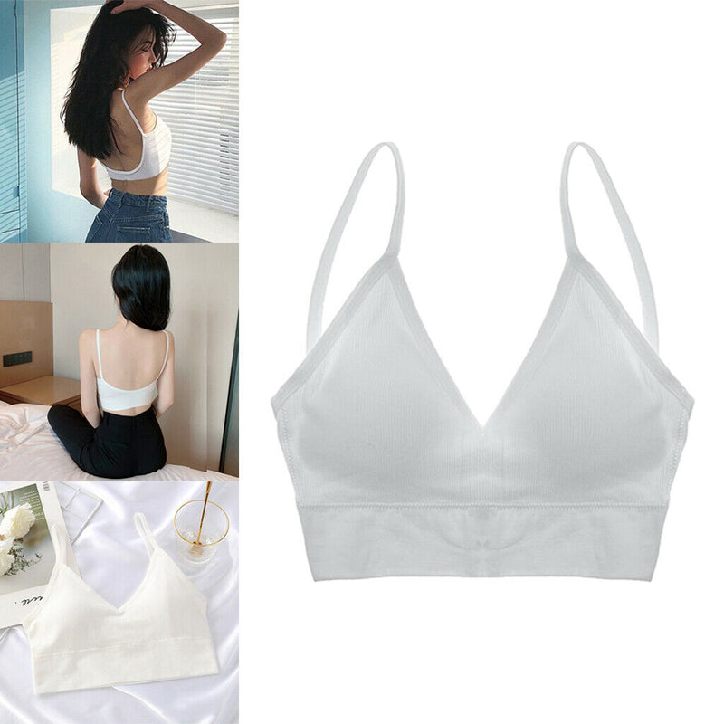 2 Pcs Women's V Neck Padded Bralette Seamless Comfort Bra Crop Top Sport Bra