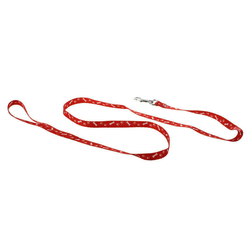 Bone Paws Print Small Dog Pet Leash Lead & Harness Tool - Red