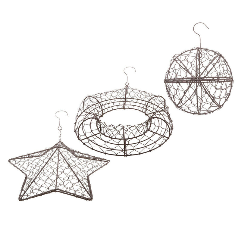Pack of 3, Metal Wire Wreath Frame Form Hanger, Round & Ball & Star Shaped