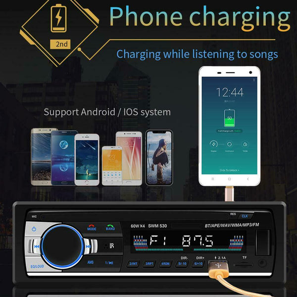 1 DIN Car Radio Bluetooth Handsfree Stereo AUX FM TF Audio MP3 Player Head Unit