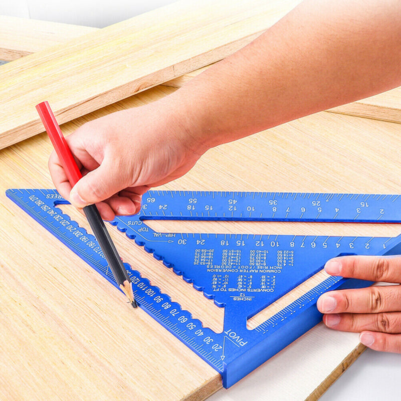 12 inch Metric Aluminum Alloy Triangular Measuring Ruler Angle Protractor