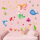 Lovely Mermaid and fishes Wall Stickers For Girls Bedroom Window Wall Decals 3C