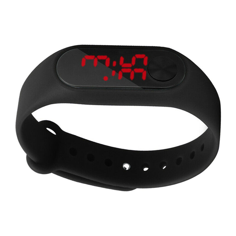 LED Digital Watch Touch Screen Silicone Strap Wristwatch Bracelet Black