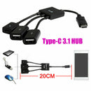 3in1 Type-C 3.1 HUB USB-C Male to USB 2.0 Female OTG Cable Adapter