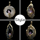 Natural Druzy Agate Slices Crystal Quartz Agate Amethyst Chakra Pendant Necklace