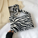 Animal Pattern Shoulder Underarm Bag Women Plush Top-handle Handbag (7)
