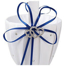 Double Heart Wedding Flower Girl Basket White Satin Rhinestone Decor Deep B X6I2