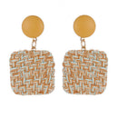 Korean Statement Geometric Big Earrings Sweet Woven Square Drop Earrings Ex