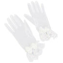 White Wedding Bridal Short Prom Wrist Lace Gloves With Bowknot Rhinestone
