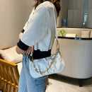 Solid Pleated Women Shoulder Bag PU Clear Chain Crossbody Handbag (White)