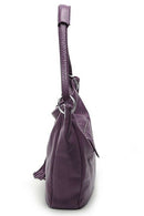 Women Handbag PU Leather Zipper Closure Tassel Crossbody Shoulder Bag Purpl