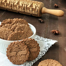 1x Christmas Wooden Rolling Pin Embossing Baking Cookies Cake Dough Xmas Biscuit