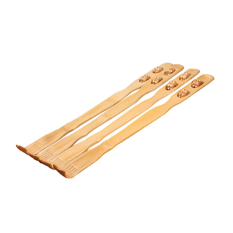 18" Bamboo Wooden Itch Therapeutic Relaxer Back Scratcher w/ Massage Rollers FT
