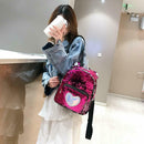 Sequins Heart Print Backpacks Girls School Women Shoulder Bags (Rose Red)