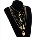 Punk Heart Cross Pendant Clavicle Chain Women Multilayer Necklace Jewelry Gift