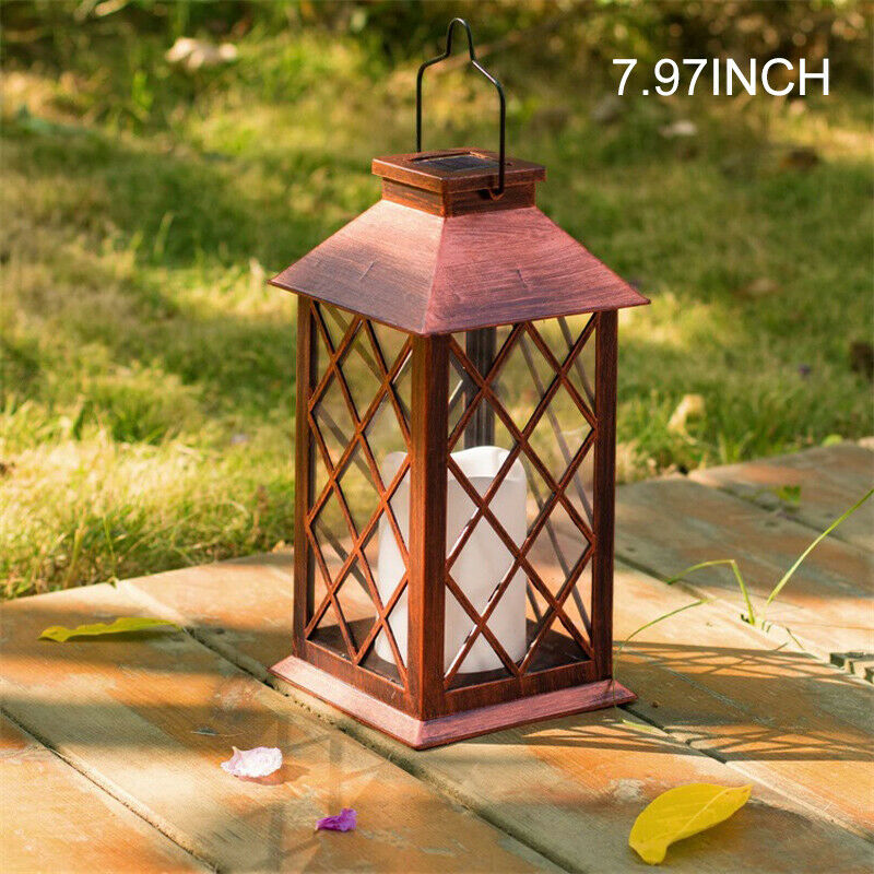 Solar Powered Lamp Candle Hanging Lantern Outdoor Patio Garden Light Iron