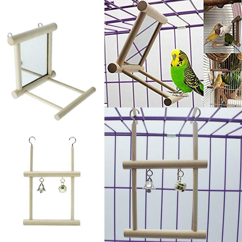2x Parrot Cage Mirror Toys Bird Ladder Swing for Macaw African Greys Parakeet