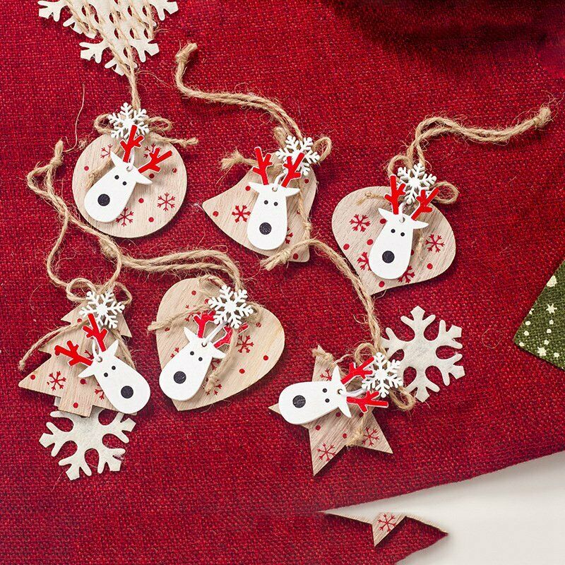 1 Set 6Pcs Christmas Decorations Ornaments Wooden Printing Ornaments Merry