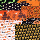 8x Halloween Cotton Fabric Cats Bats Pumpkin Skulls Printed for Sewing Patchwork