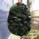Chinese Natural Hand-carved Black Green Dragon Jade Jewelry Pendant Necklace