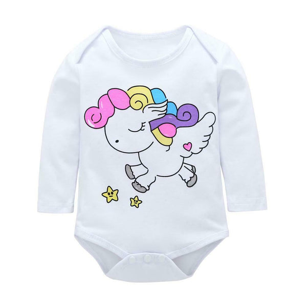 Autumn Long Sleeve Cute Baby Rompers Cotton Jumpsuit (Pink Horse 0-6M) A#S