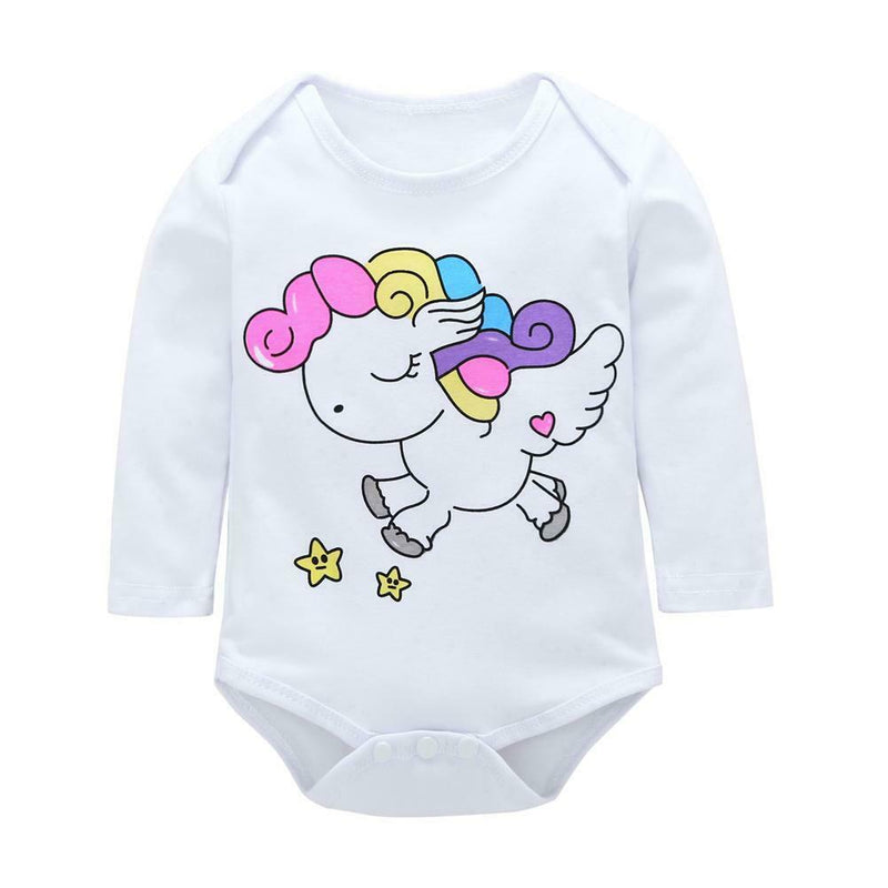 Autumn Long Sleeve Cute Baby Rompers Cotton Jumpsuit (Pink Horse 0-6M) A