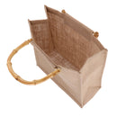 Eco-friendly Burlap Handbag Linen Shopping Bag with Bamboo Handles Design