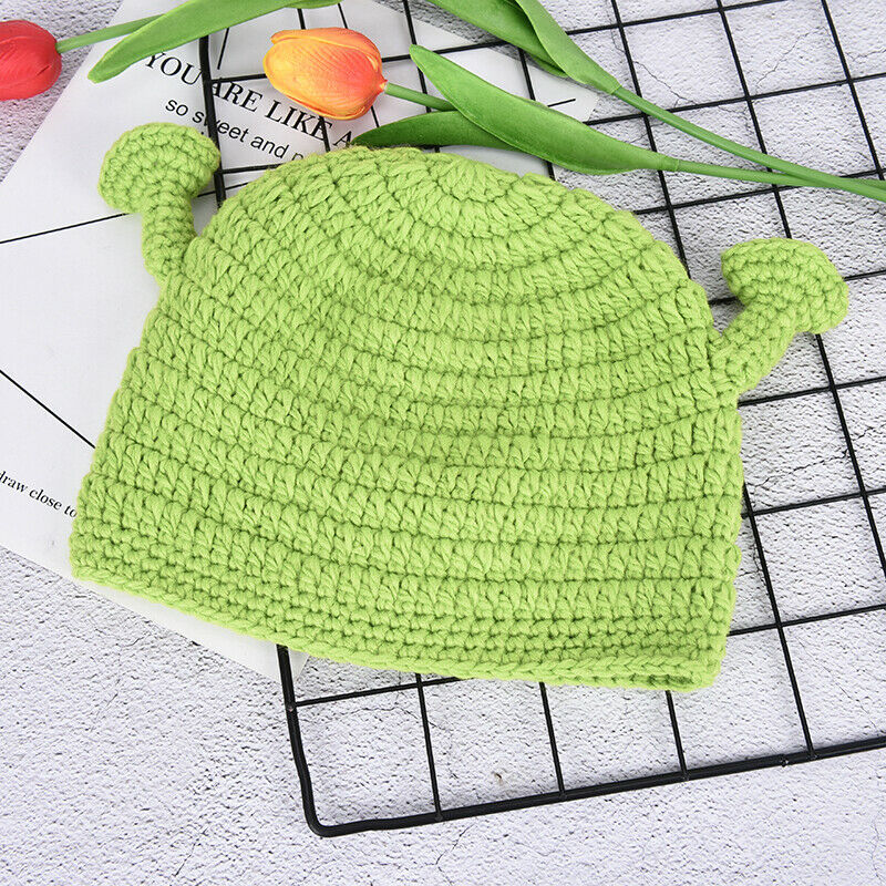 Unisex Balaclava Monster Shrek Wool Winter Knitted Hats Green Party Funny Ca Bj