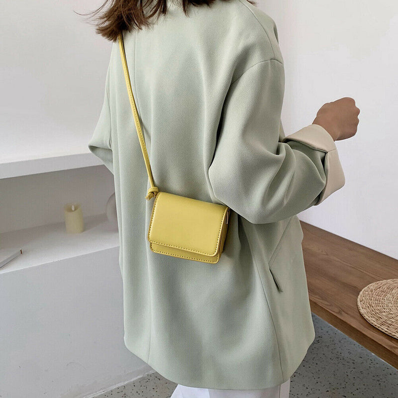 Leather Women Messenger Bag Mini Square Shoulder Satchel Handbags (Yellow) A