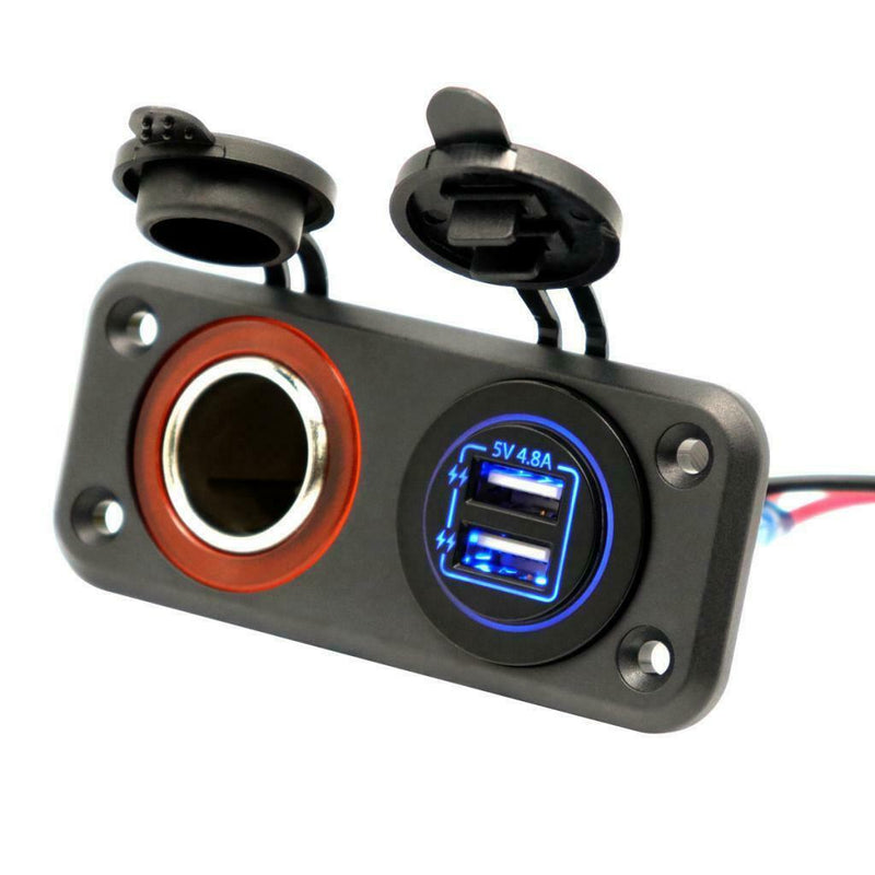 Dual USB Charger Power Socket 12V Cigarette Lighter Adapter for Car Boat Marine