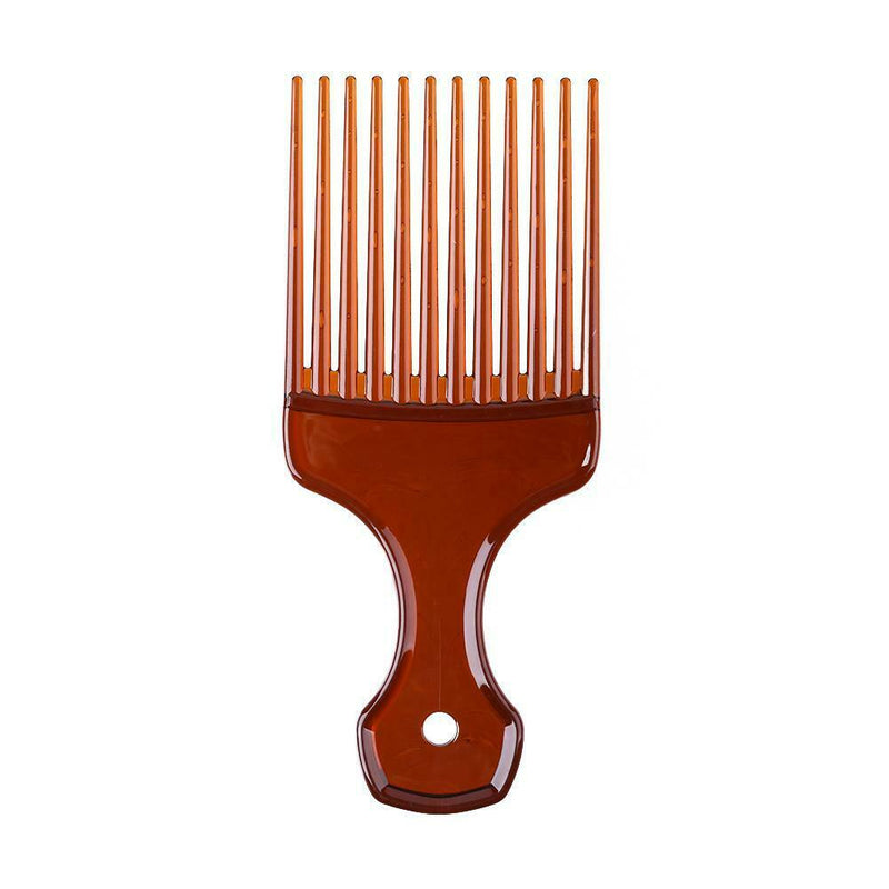 Wide Teeth Afro Hair Fork Comb Unisex Hairstyle Curly Insert Brush (Brown)