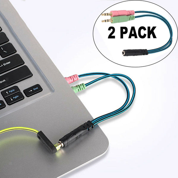 2 Pack 3.5mm 1/8'' 1 Female to 2 Male Headphone & Mic Audio Y Splitter Cable