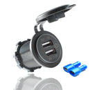 Motorcycle 3.1A Dual USB Charger Socket Outlet with Touch Switch + 2 Terminals