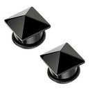 1 pair Agate pyramid Earrings black 00gauge (10mm) J8B6